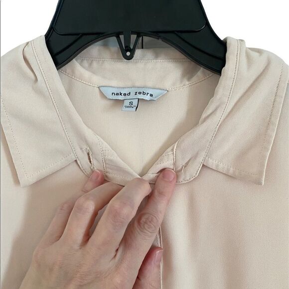 Naked Zebra Greige Roll Tab Sleeve Dress Top Mini Shirt Beige cream size small S - Picture 4 of 8